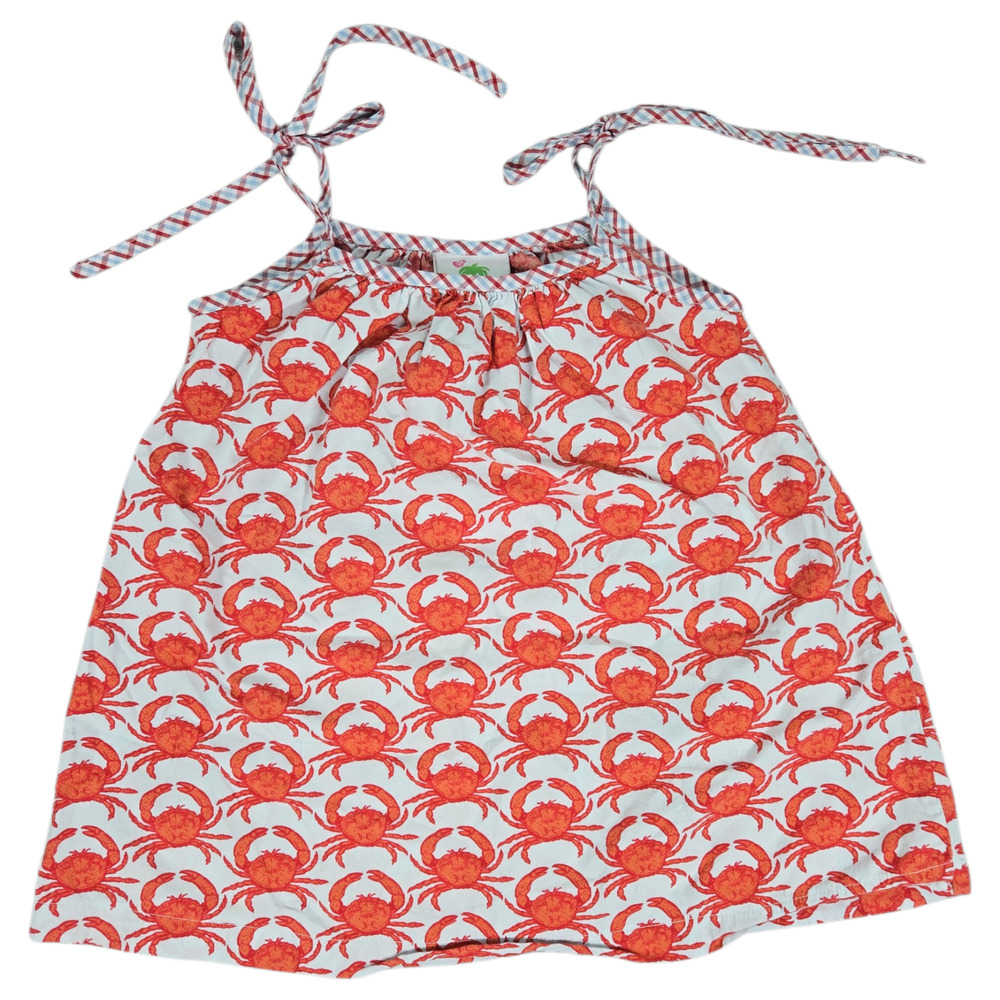 Shrimp & Grits Kids Girls Size 5 Crab Print Gingham Top Coastal Preppy Beachcore